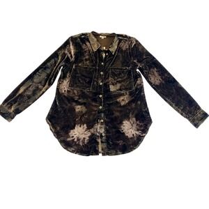 NWT Pilcro Hadley Velvet Buttondown Shirt Yellow Size S Anthropologie